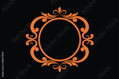 Royal Oval Golden Ornament Frame with Symmetrical Scrollwork Isolated on White