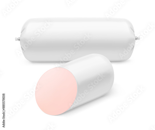 Milk sausage mockup. Vector illustration isolated on white background. Ready for your design. EPS10.