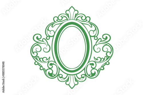 Royal Oval Golden Ornament Frame with Symmetrical Scrollwork Isolated on White