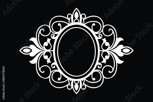 Royal Oval Golden Ornament Frame with Symmetrical Scrollwork Isolated on White