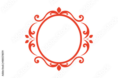 Royal Oval Golden Ornament Frame with Symmetrical Scrollwork Isolated on White