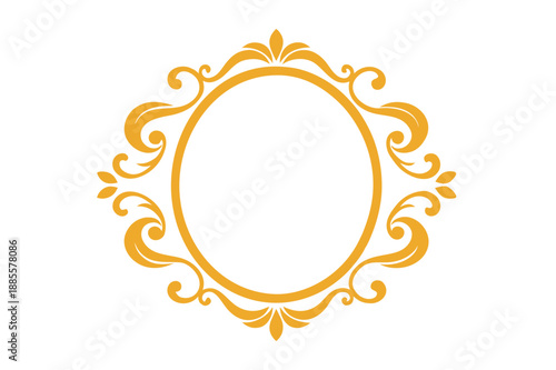 Royal Oval Golden Ornament Frame with Symmetrical Scrollwork Isolated on White