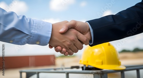 Handshake on Construction Site: Partnership and Trust