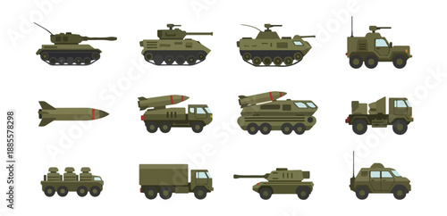 Military vehicles illustration set on black background