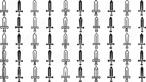 Collection of various sword silhouettes on plain white background for design use