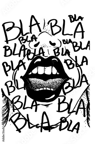 Ilustración vectorial editable boca hablando con bla bla bla dibujo estilo comic a mano