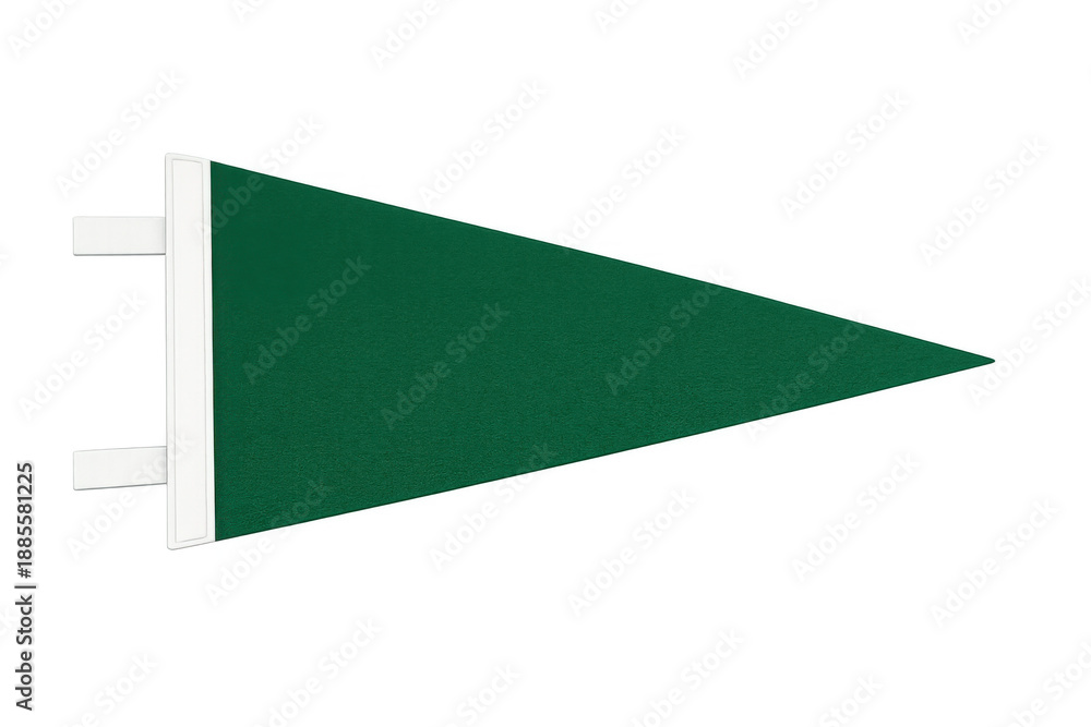 Fototapeta premium Green blank felt pennant flag with white trim showing an empty space for a logo or message, transparent background