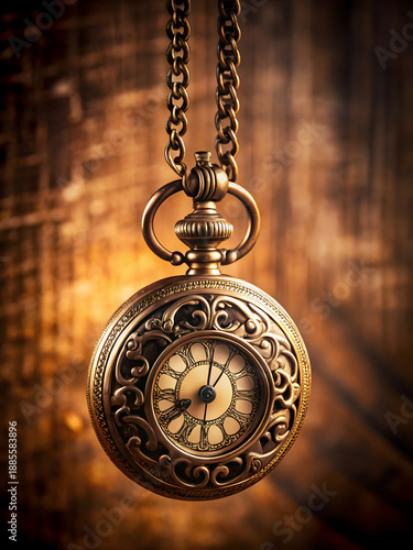 Antique pocket watch hanging by a chain