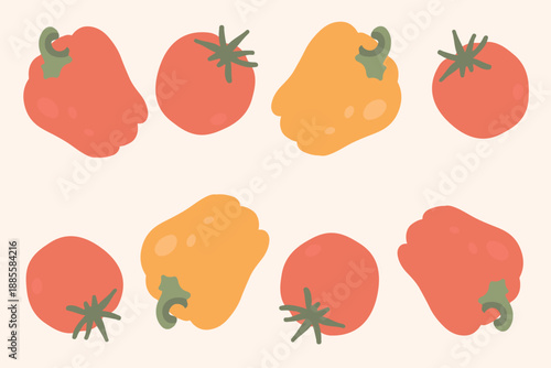 Art & Illustration Fresh Red And Yellow Peppers With Tomatoes Food Banner