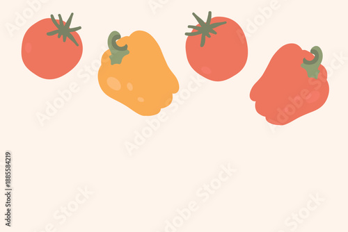 Art & Illustration Fresh Red And Yellow Peppers With Tomatoes Food Banner