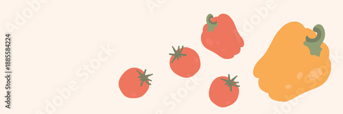 Art & Illustration Fresh Red And Yellow Peppers With Tomatoes Food Banner