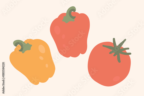 Art & Illustration Fresh Red And Yellow Peppers With Tomatoes Food Banner
