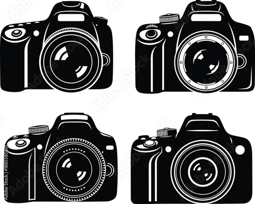 Set of digital DSLR camera icons illustration isolated on white background for photography equipment technology design concept vector collection