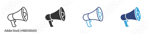 Megaphone Announcement Icon Set. Marketing and Promotion Symbols. Loudspeaker Communication Collection, Vector Illustration.