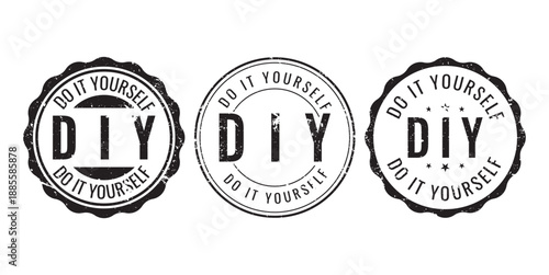 collection of black do it yourself circular stamps with grunge texture for creative handmade projects