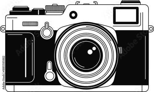 Vintage film camera illustration isolated on white background for retro photography equipment design classic analog technology concept icon graphic collection