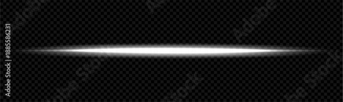 Glowing white beams and neon laser lines with bright flares. Black background with speed streaks and light trails for futuristic design element. Beam and glare for space silver overlay frame