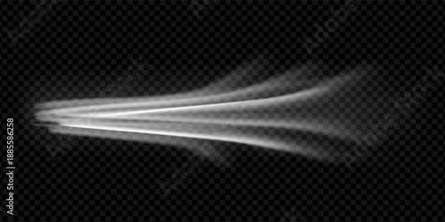 Cool breeze with wind air effect and fresh white wave for clean background. Stream flow motion with realistic texture and speed trail on black. Isolated vector graphic for hvac conditioner display