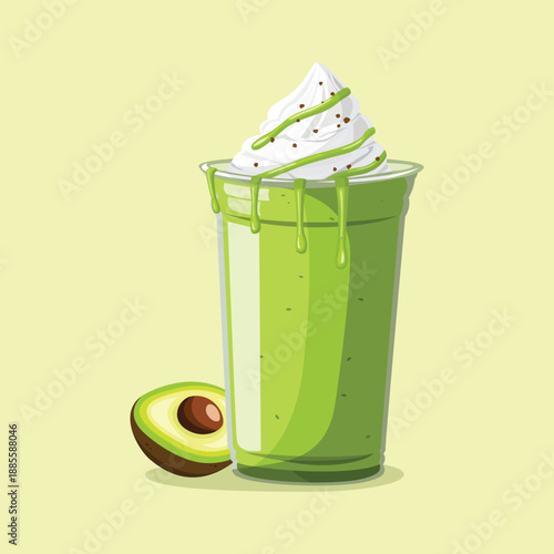 A fresh avocado smoothie illustration with creamy texture designed for healthy lifestyle, food branding, and beverage promotions.