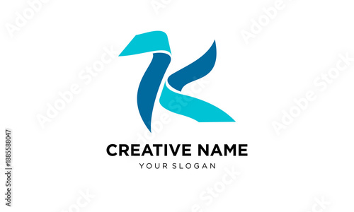 Modern abstract logo design template with stylized letter or symbol in shades of blue, representing creativity and innovation
