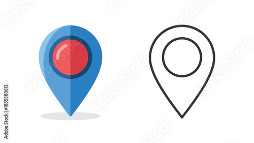 Two map marker icons a colored version and a simple outline