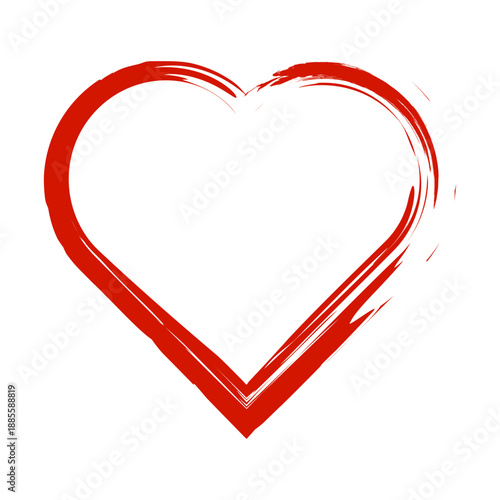 Red grunge heart. Brushstrokes. Distressed texture. Jagged edges. Cracked and paint effect. Rough and emotional character. Love, protest, or experiences.