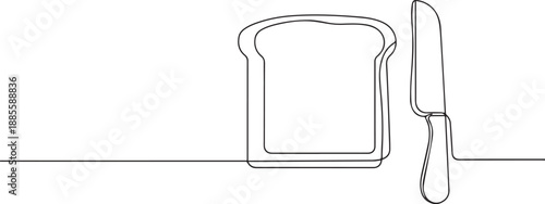 Bread with a knife one continuous line art, Vector illustration, One line art, Line art graphic style