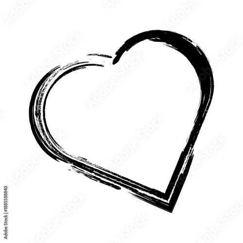 Black grunge heart. Painted with brush strokes. Shabby texture. Jagged edges. Cracks and paint effect. Rough and emotional character. Love, protest, or emotional feelings.