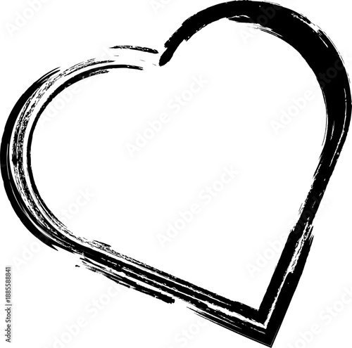 Black grunge heart. Painted with brush strokes. Shabby texture. Jagged edges. Cracks and paint effect. Rough and emotional character. Love, protest, or emotional feelings.