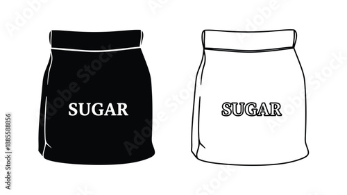 A simple illustration depicting two sugar jars one black and one white