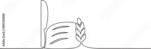 Bread with a knife one continuous line art, Vector illustration, One line art, Line art graphic style