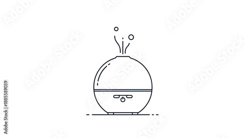 Minimalist line art illustration of a modern ultrasonic humidifier or aroma diffuser emitting mist isolated on white.