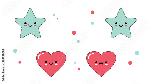 Adorable heart-shaped pink lollipop character with a happy face and celebratory confetti dots in a pastel color palette.