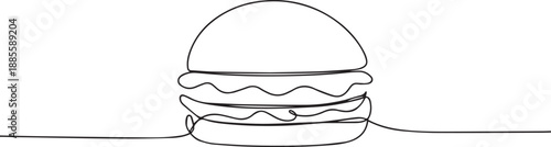 Burgers one continuous line art, Vector illustration, One line art, Line art graphic style