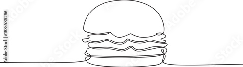 Burgers one continuous line art, Vector illustration, One line art, Line art graphic style