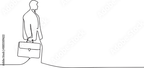 Business man holding briefcase one continuous line art, Vector illustration, One line art, Line art graphic style