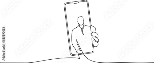 Man with phone one continuous line art, Vector illustration, One line art, Line art graphic style