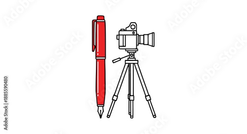 Red Pen and Gears Illustrating Creative Engineering Design