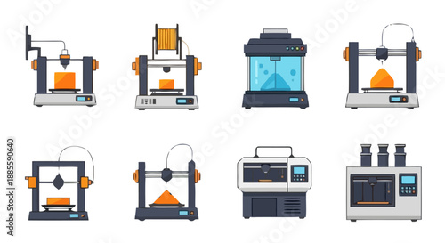 Collection of colorful flat design smart speakers and audio devices.