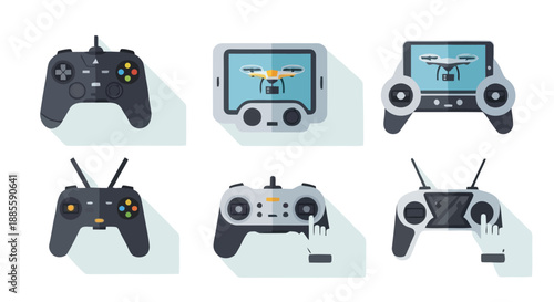 Collection of modern 3D printers in flat design style.