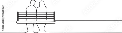 Couple sitting on a park one continuous line art, Vector illustration, One line art, Line art graphic style
