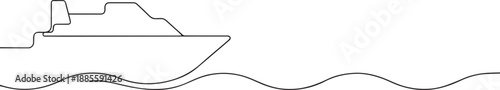 Cruise ship one continuous line art, Vector illustration, One line art, Line art graphic style