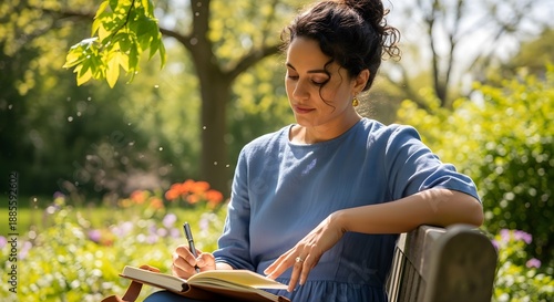 Wallpaper Mural Woman writing outdoors in sunlight Torontodigital.ca