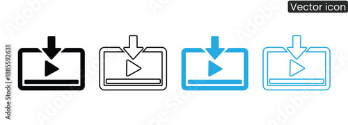 Modern vector icons for downloading videos in various design styles