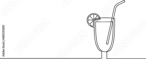 Glass of lemonade one continuous line art, Vector illustration, One line art, Line art graphic style