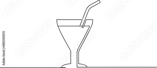 Glass of lemonade one continuous line art, Vector illustration, One line art, Line art graphic style