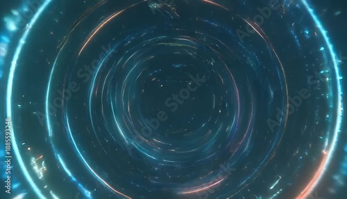 Futuristic Blue Swirling Vortex with Glowing Lights and Particles in Dark Space