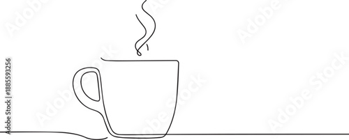 Coffee cup one continuous line art, Vector illustration, One line art, Line art graphic style