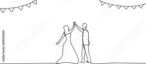 couple wedding one continuous line art, Vector illustration, One line art, Line art graphic style