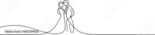 couple wedding one continuous line art, Vector illustration, One line art, Line art graphic style